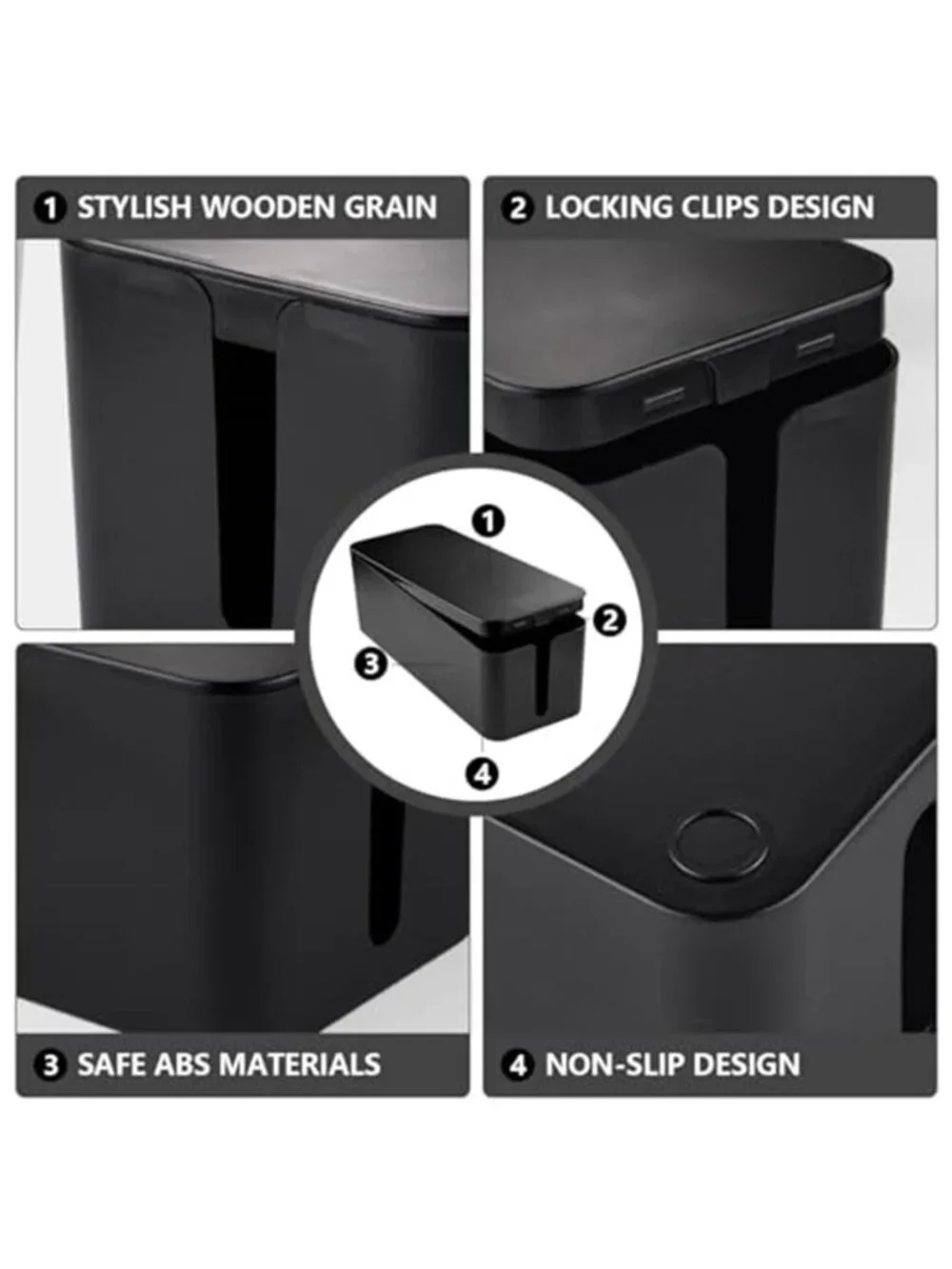 Cable Management Box Cord Organizer Power Strip Wire Storage Box Black Large